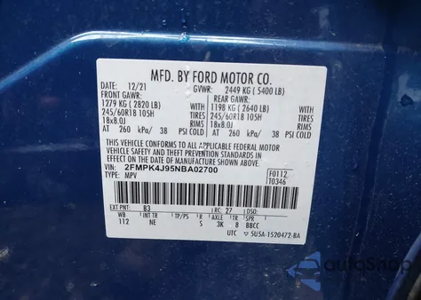 2022 Ford Edge Sel z USA, uszkodzony, nr VIN 2FMPK4J95NBA02700